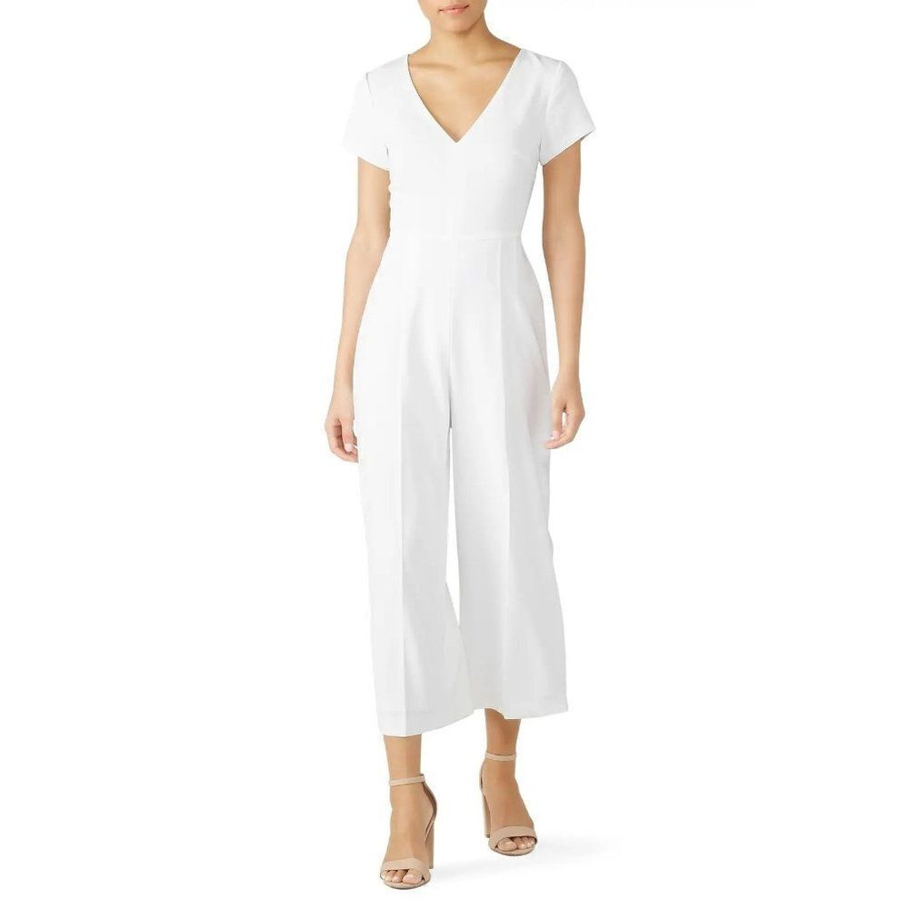 Club Monaco Sannah Jumpsuit V-Neck Short Sleeves White Size 2